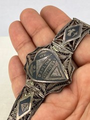 Vintage WWII Sweetheart Bracelet Niello Filigree Middle Eastern Silver 5 Panel