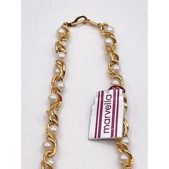 Vintage Marvella NOS Gold Tone Faux Pearl Necklace Bracelet Set Signed Tags