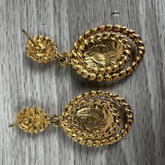 Vintage Earrings Fashion Jewelry Retro Peach Swirl Costume Stud Dangle Oval Used