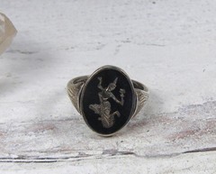 Sterling Silver Vintage Siam Reversible Green Enamel Niello Flip Ring Dancer 8