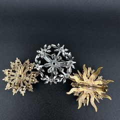 Vintage Rhinestone Brooch Lot Snowflake Star Flower Gold Silver Tone Blue Stones