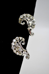 Vintage Silver Tone Twist Back Earrings Clear Rhinestones Wing Shaped 1″