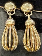 Vintage Gold Tone Cage Tassel Dangle Drop Earrings Runway Statement Jewelry 80s