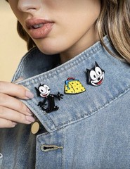 New SET OF 3 FELIX THE CAT Pins MAGIC BAG OF TRIX Brooch BLACK CAT Pin CARTOON