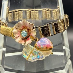 Vintage Faux Opal Heart, New Victorian Book Chain Bracelet & Czech Glass Bird