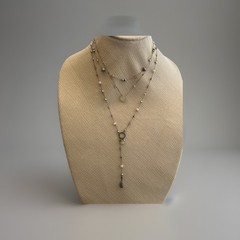 44. Vintage 925 Sterling Silver Mixed materials Gray Yarn 3 Necklaces 14.5g