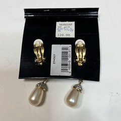 SWAROVSKI Gold Tone Crystal and Briolette Drop Dangle Clip Earrings 2.5 in Long