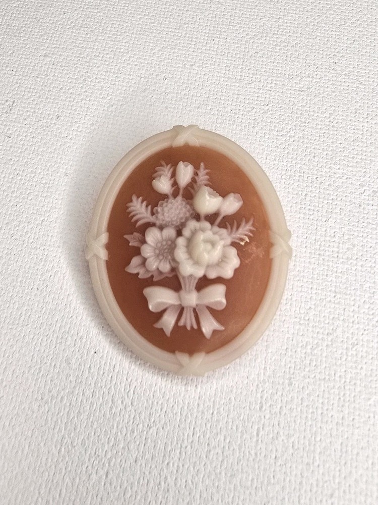 Avon Floral Vintage 1980s Resin Cameo Brooch, Orange And Ivory