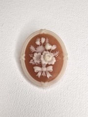 Avon Floral Vintage 1980s Resin Cameo Brooch, Orange And Ivory