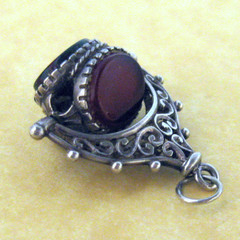 Vintage English Silver Triple Stone Spinning Fob Charm Carnelian Bloodstone Onyx