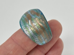 Murano Art Glass Wide Dome Cocktail Ring Blue Gold Chunky Sz 7