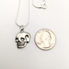 Silver Tone Costume Skull Charm Pendant Snake Chain Necklace 18” #22