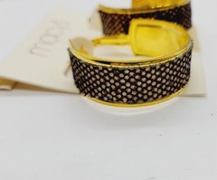 Women’s Hoop Earrings Brown Sequin & Gold tone 1.25 in Chunky