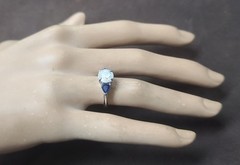 Platinum Vintage Engagement Ring 1.71ct.Natural Round Diamond Blue Sapphire Pear