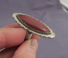 VINTAGE OLD PAWN STERLING SUPER LONG NAVETTE MARQUISE JASPER RING SIZE 6