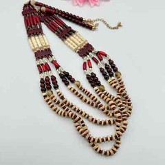 Chico’s Cherry-Colored Bib Necklace Beaded Tribal Boho Tropic Vaca Statement