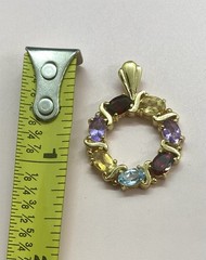 Vintage 925 Sterling Silver Vermeil Multi Gemstone Round Wreath Pendant