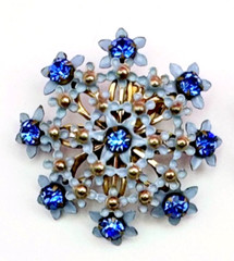 Gold Tone Pastel Blue Enamel & Royal Blue Rhinestones Clip-on Earrings Vintage