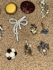 Vintage Costume Jewelry Flower Brooch Button & Earring Lot of 77 Pieces