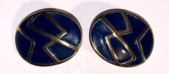 Memphis Style Geometric Earrings 1980s Navy Blue Gold Tone Clip-On Vintage Retro
