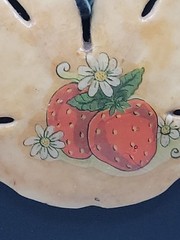 VTG Decoupaged Large Sand Dollar pendant necklace Wood Beads 28″ Leather Cord