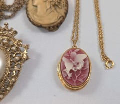 Vintage Estate Jewelry Lot Brooches Ring Locket Pendant Cameo Victorian Style
