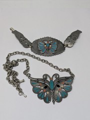 Signed Celebrity Silver Tone Faux Turquoise Enamel Necklace And Bracelet Set