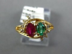 .70CT DIAMOND & AAA EMERALD & RUBY 14K YELLOW GOLD OVAL & ROUND CRISS CROSS RING