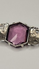 Vintage Marcasite Rhinestones Huge Purple Glass Stone Brooch