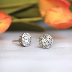 Art Deco Round Cut Lab Created Diamond 925 Silver Solitaire Christmas Earrings