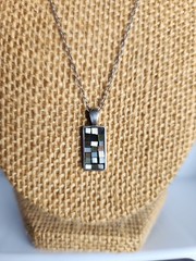 Vintage Mosaic Abalone Inset Rectangular Pendant & 18″Chain Necklace .925 Silver