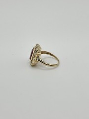 Vintage 3.00ctw Red Spinel & Sapphire Halo 16mm Ring 10k Yellow Gold Size 5.25
