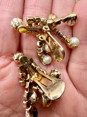Signed Kramer NY Chandelier Earrings – Faux Pearl Aurora Borealis Crystal Clip-O
