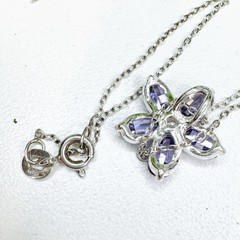 Vintage Y2K 925 Sterling Silver Amethyst Clear Crystal Flower Pendant Necklace