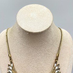 VTG Retro Gold Tone Phoenix Wing Necklace Sage Green & Amber Tone Boho Statement