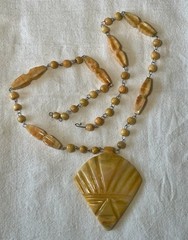 VTG Aztec Carved Orange Agate Tribal Necklace & Mask Pendant 28” Central Mexico