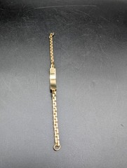 VTG Gold Tone ID Chain Bracelet, Blank Panel, 8.5″ Unmarked