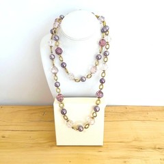 Vtg KJL Kenneth Jay Lane Long Bead Faux Pearl Necklace Faceted Lilac Signed