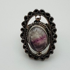 Vintage Filigree Ring Boho Silver Tone Purple Quartz Size 7 Statement Chic Mod