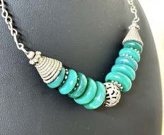 Vintage Moroccan Berber Style Sterling Silver Green Agate Bead Necklace 52g