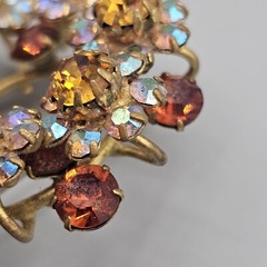 Vtg Austrain Crystal Brooch Pin Open Circle Aurora Borealis Yellow Cognac