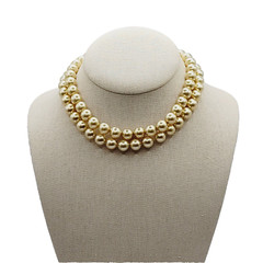Double Strand 1950s Pearly Light Gold Color Beaded Choker Vtg Necklace 15 Inch