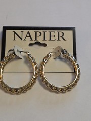 Unsigned Napier Gold-Tone Open Braided Hoop Earrings with Wire Snap Closure