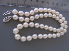 Vintage 14k White Gold 7mm White Pearl Hand Knotted Beaded Necklace 15.75”