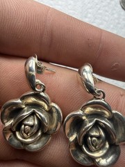 Vintage Sterling 3D Rose Flower Darkened Silver 5.5 Grams Israel Dangle