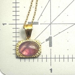Gold tone genuine purple amethyst cabochon pendant 17.75″ chain necklace
