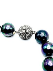 Black Tahitian Glass Pearl 13mm Iridescent Peacock Crystal Fireball Necklace VTG