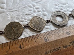 Vintage 1943 India Anna Assorted Coins Link Bracelet 8″ Handmade Hook Clasp