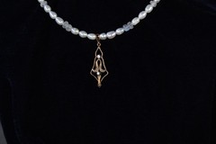 Antique Lavalier 10K Solid Yellow Gold Diamond Pendant With Perals And gems