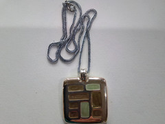 New KC Vintage Signed Silvertone Modernist Earthtone Pendant & Earrings
